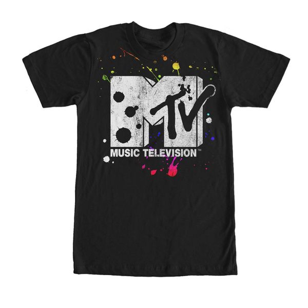 

mtv paint splatter logo mens graphic t shirt black m l 234xl cool casual pride t shirt men new fashion tshirt loose size