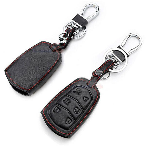

6 button remote fob bag holder leather car key cover case for cadillac escalade