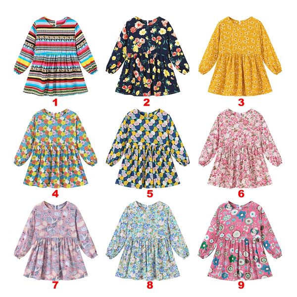 Herbst Kinder Kleid Langarm Blumen Druck A-linie Kleider Mädchen Prinzessin Röcke Strand Kleider Kleidung Boho Kinder Kleidung M2660