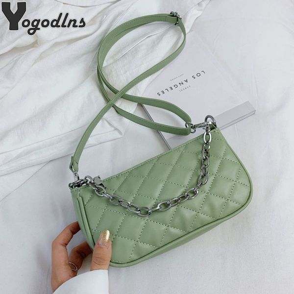 

summer popular chain shoulder bags for women plaid baguette bag pu leather armpit bag leisure handbags designer ladies daily