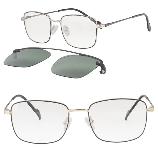 

metal clip on sunglasses 3037 square shape slim optical glasses frame with megnatic clip removable polarized sunglasses lenses, Black