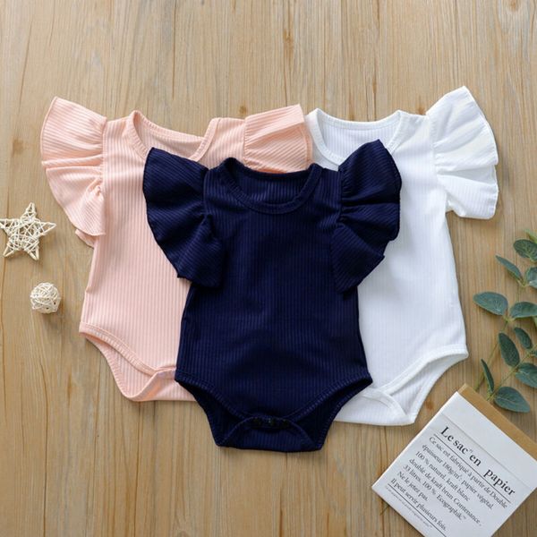 

newborn infant baby girl boys jumpsuit ruffles short sleeve solid playsuit summer clothes outfit, Blue