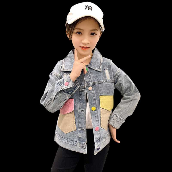 

girls denim coat jacket patchwork coat girl spring autumn outerwear jacket girl casual style children's clothes for girls, Blue;gray