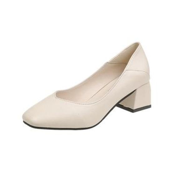 

2020 spring/summer/autumn new nude thick heel all-match pointed toe large size shoe, Black