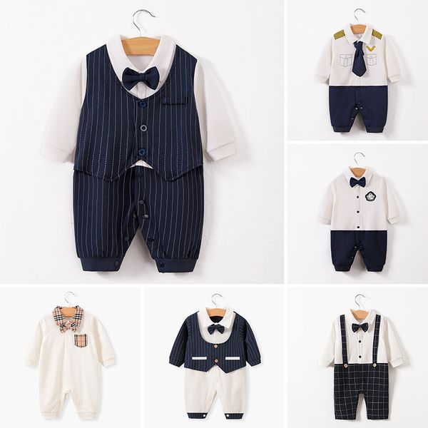 

Baby One-Piece Suit Long-Sleeved Gentleman Baby out Korean-Style Romper Crawling Clothes Spring and Autumn Wind Newborn Clothes