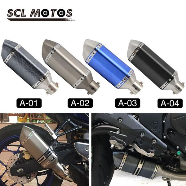 

scl motos new 1pc universal 51mm motorcycle exhaust muffler pipe exhaust moto escape ak sticker gy6 cb650f cb400 gsr600