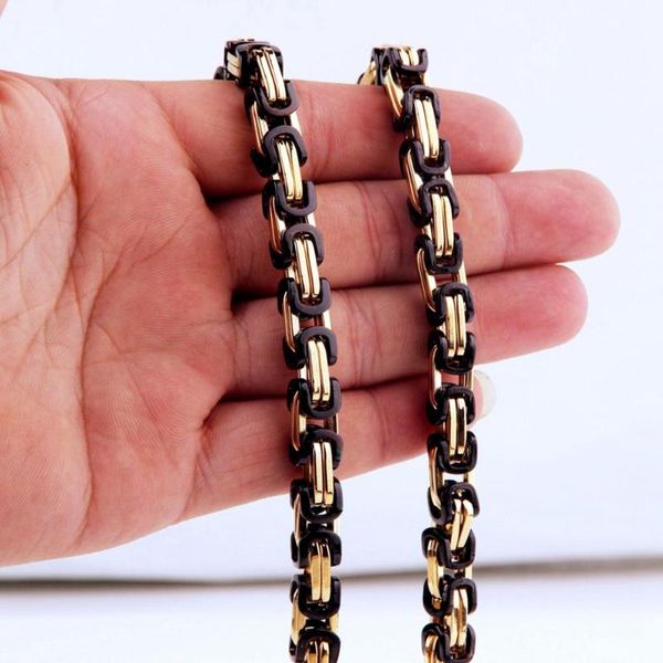

7-40 inches necklace or bracelet 4/5/8mm wide stainless steel byzantine link chain black gold color jewelry, Silver