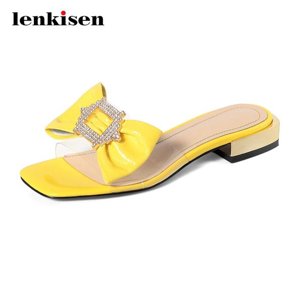 

lenkisen gladiator butterfly-knot sweet maiden dress leisure square toe low heel slip on women shoes summer outside slipper l0f3, Black