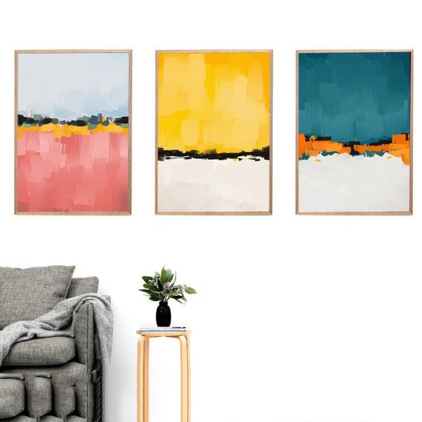 

paintings abstract pink yellow blue color wall art canvas painting nordic minimalist posters and prints picture for living room decor
