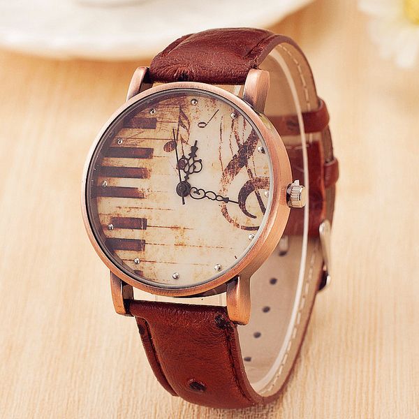 

New Bronze Belt Clock Ms. Piano Music Symbol Watch Girlfriend Gift