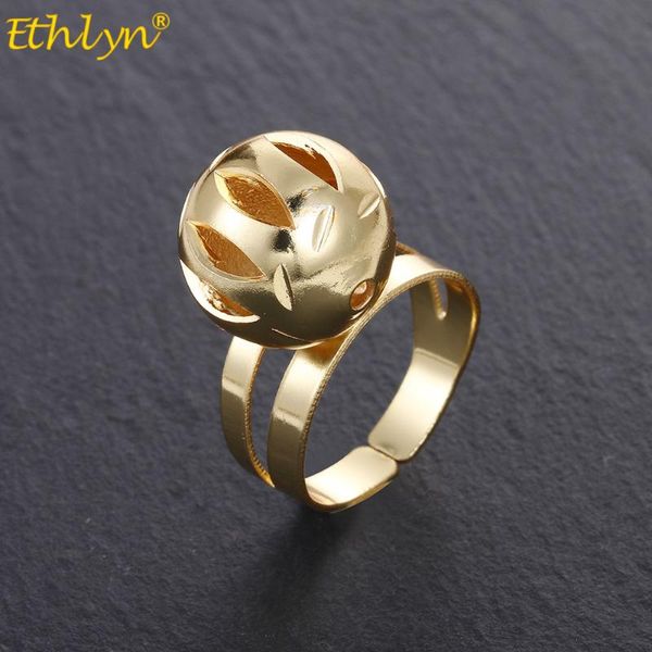 

cluster rings ethlyn elegant african/arab gold color big metal ball shape ring elastic adjustable open for women wedding party gift r90b, Golden;silver