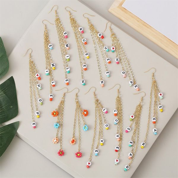 

dangle & chandelier fashion gold metal chain tassel drop earrings for women trendy handmade acrylic bead letter earring girls gift jewelry, Silver