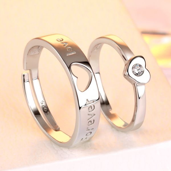 

2020 new hollow love men and women couple rings simple couple ring s925 pure silver jewelry