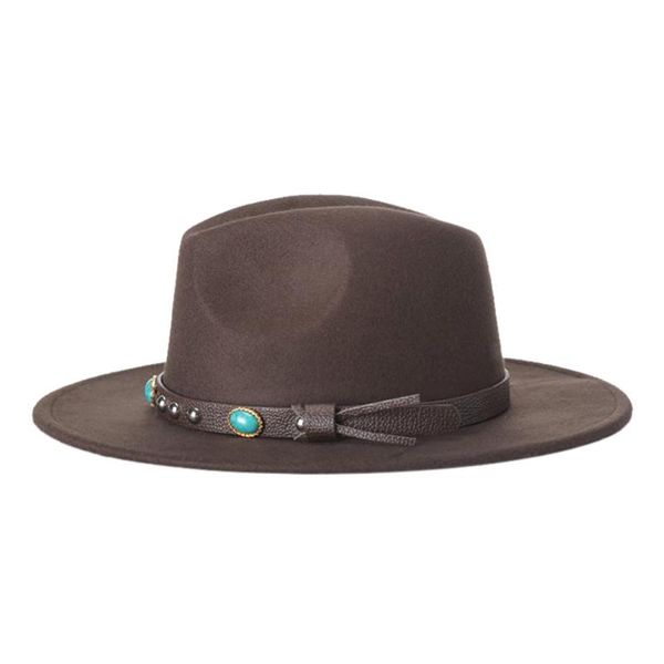 

european american wool fedoras hat women men imitation turquoise decoration jazz fedora cap lady party elegant hats h7214, Blue;gray