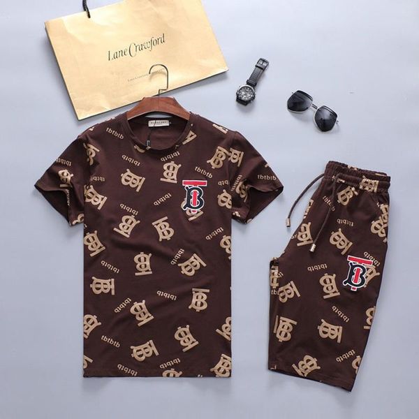 

new 2020 summer tracksuit set running mens tracksuit letter slim clothing track kit luxury sports short sleeve suit 338, Gray