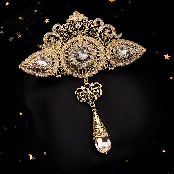 

big size moroccan style jewelry brooch classic gold crystal brooch with rhinestone arabian wedding jewelry, Gray