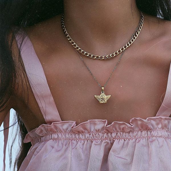 

angel pendant necklace men's charm stainless steel necklace ladies fashion jewelry accessories gift, Silver