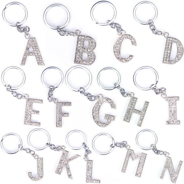

crystal rhinestones alphabet keyring 26 letters initial key ring key chains keychain bag pendant jewelry ornament, Silver