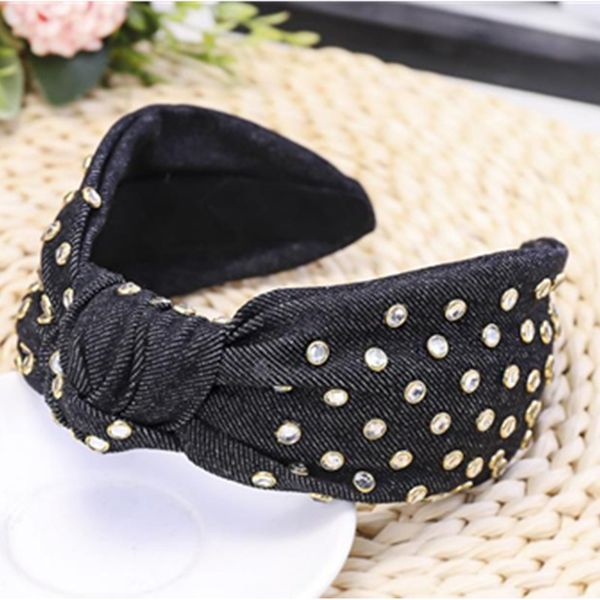 

crystals hairband wide for women handmade denim head band adults girls bow knotted headband ladies outdoor hairband