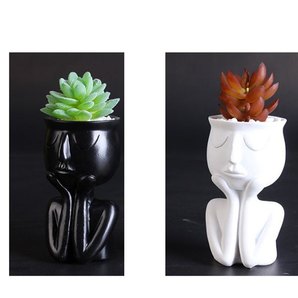 

2x resion head face planter resin flower pot for cactus succulent plant vase