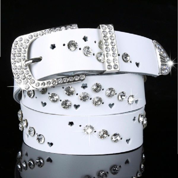

ins fashion luxury sparkling diamond zircon cute heart hollow genuine leather designer belt for women girls female 113cm 125cm needle buckle, Black;brown