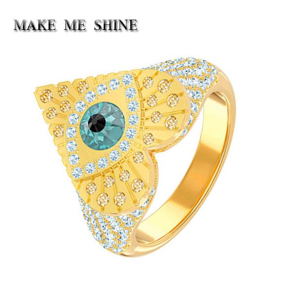

elegant swa ring gold heart shaped devil's eye ring female accessories luxury jewelry crystal girls couple gift, Golden;silver