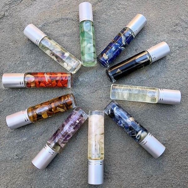 

storage bottles & jars natural gemstone roller ball bottle 10ml crystal glass essential oil chip refillable