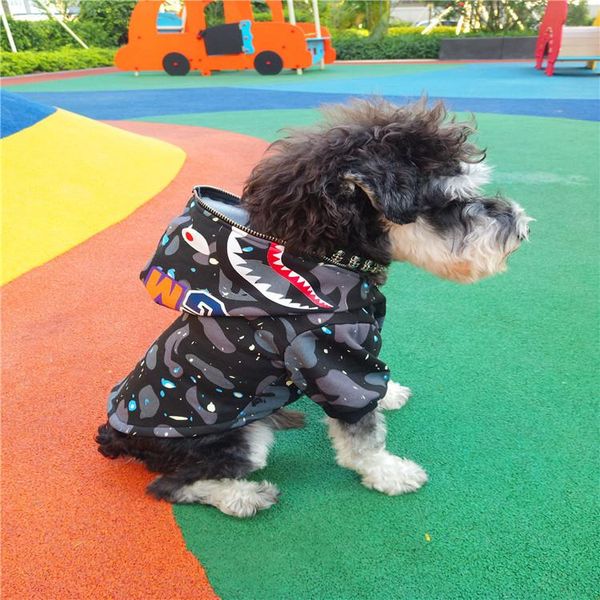 

tide brand autumn and winter dog clothes camouflage zipper pet hoodie shark print dog hoodie the new street clothing