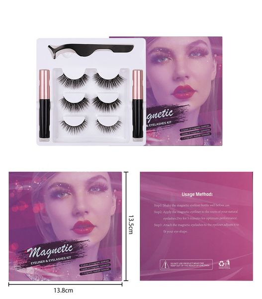 

magnetic eyeliner & eyelashes kit 3 pairs false eyelashes thick natural long with tweezer handmade magnet fake lashes glue-dhl free