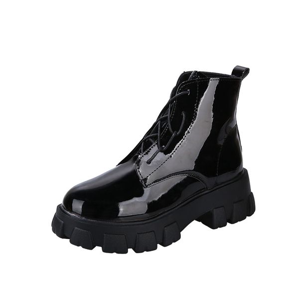 

boots spring autumn patent leather ankle women motorcycle female shoes woman thick sole punk beige black eu 35-39