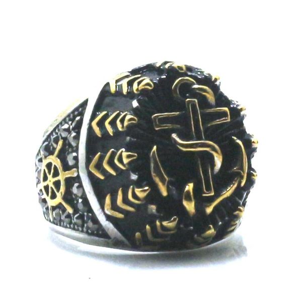 

mens boy 316l stainless steel cool anchor ring, Golden;silver