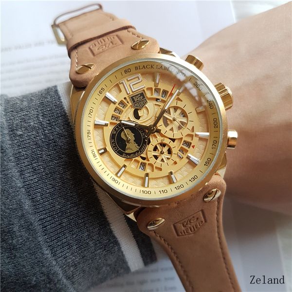 

brand luxury men watch black dial mens multifunction chronograph classic men's sport watches for men fashion wristwatches relogio, Slivery;brown