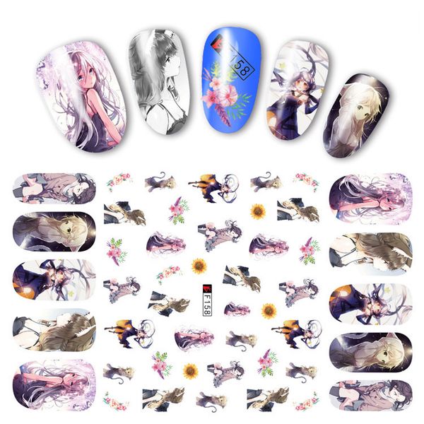 

nail sticker decals 3d nails slider art anime princess girl design decoration manicure adhesive tips foil wraps pegatinas polish, Black