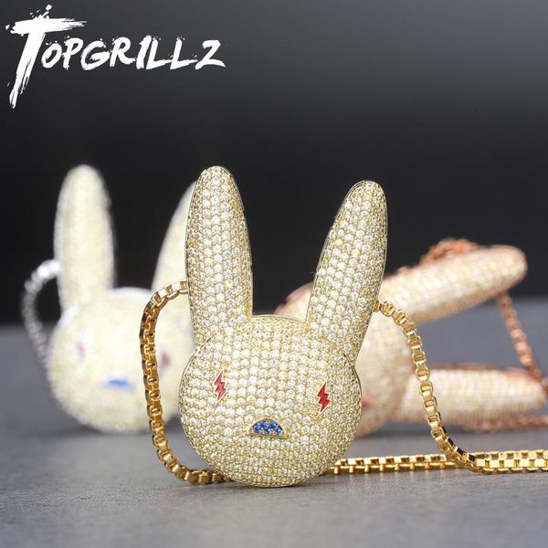

rillz miami bad bunny pendant necklace iced out aaa cubic zirconia bling men's women hip hop rock jewelry v191114, Silver