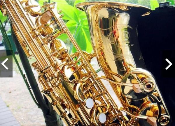 62 Sassofono contralto in Mib Lacca dorata Sax Strumento musicale contralto Tubo Chiave dorata Sax con custodia Bocchino