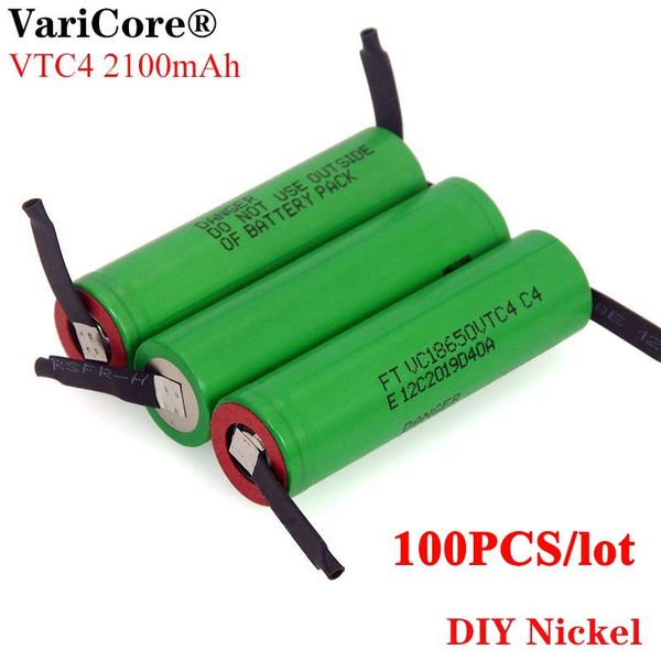 100PCS VariCore 100% originale 3.6V 18650 VTC4 2100mAh batteria ricaricabile ad alto scarico 30A VC18650VTC4 + foglio di nichel fai da te