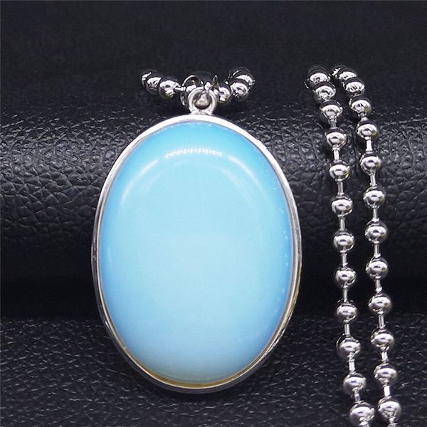 

2020 moonstone natural stone stainless steel chain necklace for women silver color long big necklaces jewelry collar n4503s04