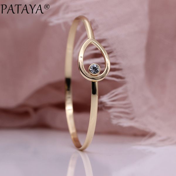 

pataya new simple opening women bangles 585 rose gold round white natural zircon fine fashion jewelry cute party dual use bangle, Black