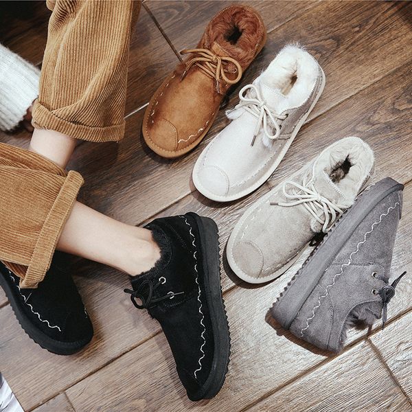 

2020 the new snow boots winter lace-up round toe flat with solid plush keep warm breathable women boots non-slip, Black