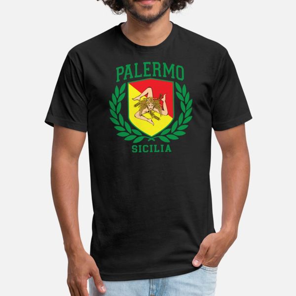 

sicilia flag and shield with trinacria palermo t shirt men designing 100% cotton round collar original fitness spring autumn shirt