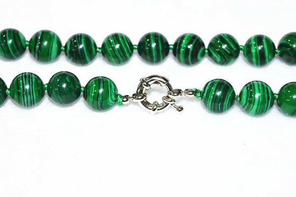 

new 10mm green gorgouese malachite gem round beads necklace 18, Silver
