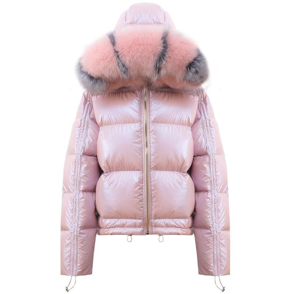 

natural fur collar mink coats women 2020 winter new fashion pink fur coat elegant warm outerwear fake jacket chaquetas mujer, Black
