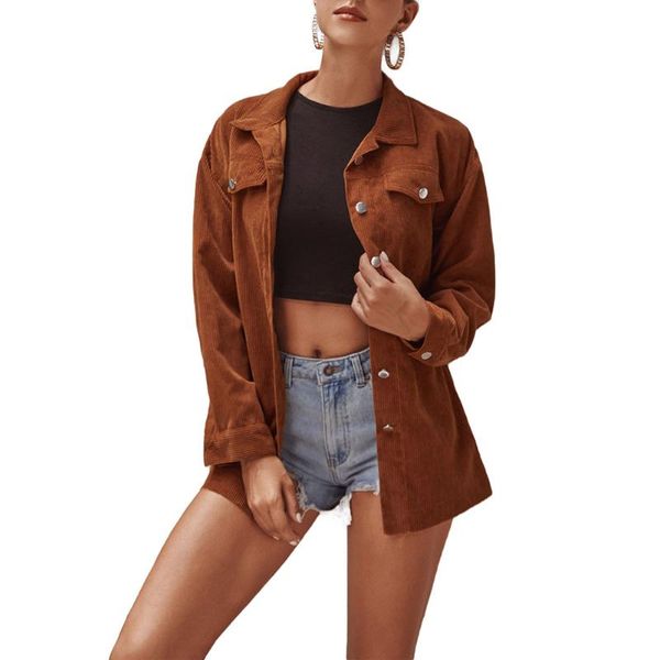 

women corduroy shirt coat long sleeve stand down collar autumn coat jl, Black;brown