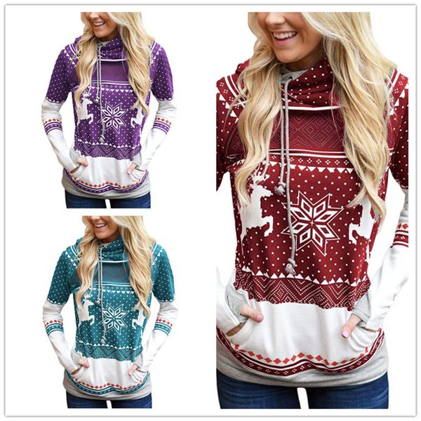 

christmas elk snowflake printed women hooded hoodies designers finger sweater with pocket casual sports autumn sweatshirts sale d9305, White