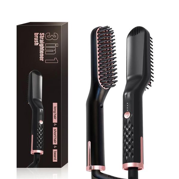 

professional beard hair straightener brush hairdressing comb multifunctional man woman hair straightening brush beard electric comb, Silver