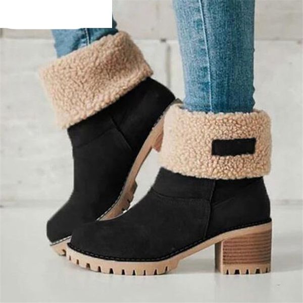 

2020 new women winter warm snow boots ladies warm wool booties ankle boot comfortable shoes casual women mid boots, Black