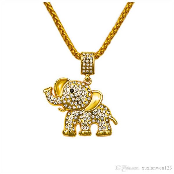 

hip hop pendant crystal necklace bling bling fashion gold chain with18k gold plated elephant pendant, Silver
