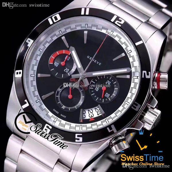 Novo 20530N Miyota Quartzo Cronógrafo Mens Assista Branco Interno Inner Black Dial Stick Markers Pulseira de Aço Inoxidável Cronete Swisstime B54C3