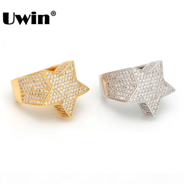 

uwin fashion star rings gold silver color full iced cubic zirconia hiphop ring jewelry for men and women drop shipping c19021201, Slivery;golden