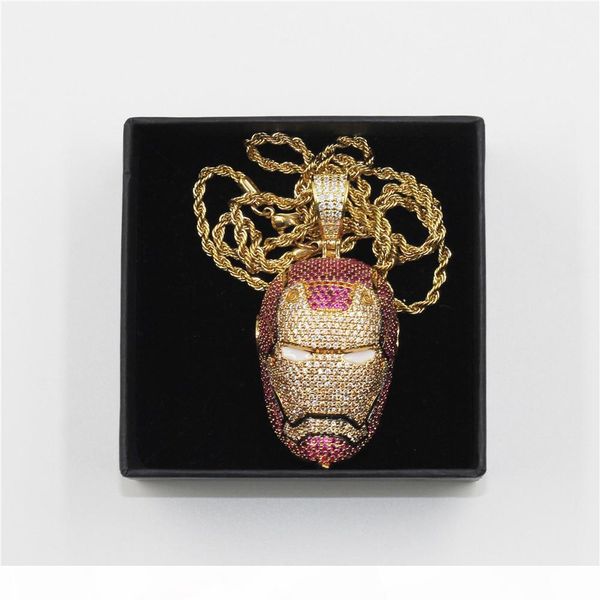 

hip hop iced out iron man pendant necklace micro paved cubic zircon bling jewelry gift movie periphery, Silver